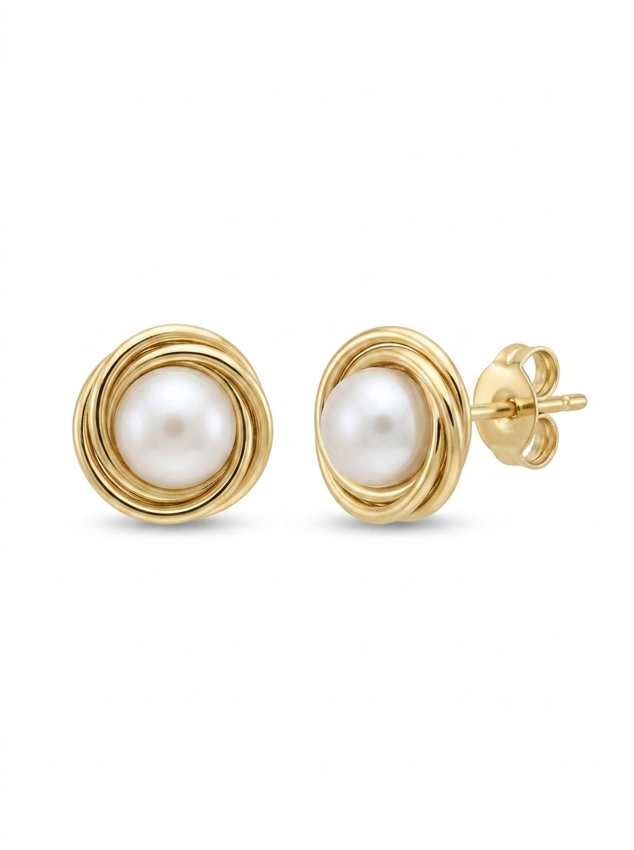 Aretes de oro 14k diseño nudo de perla Mod LM5310