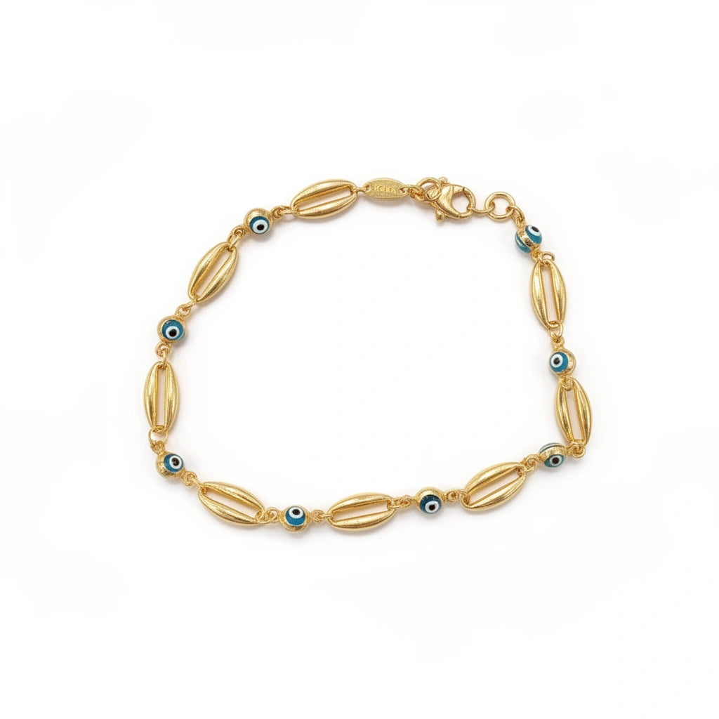 Pulsera de oro 14k con ojitos turcos color azul Mod.670051- 18cm