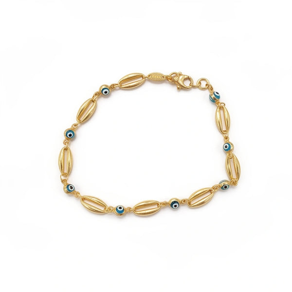 Pulsera de oro 14k con ojitos turcos color azul Mod.670051- 18cm