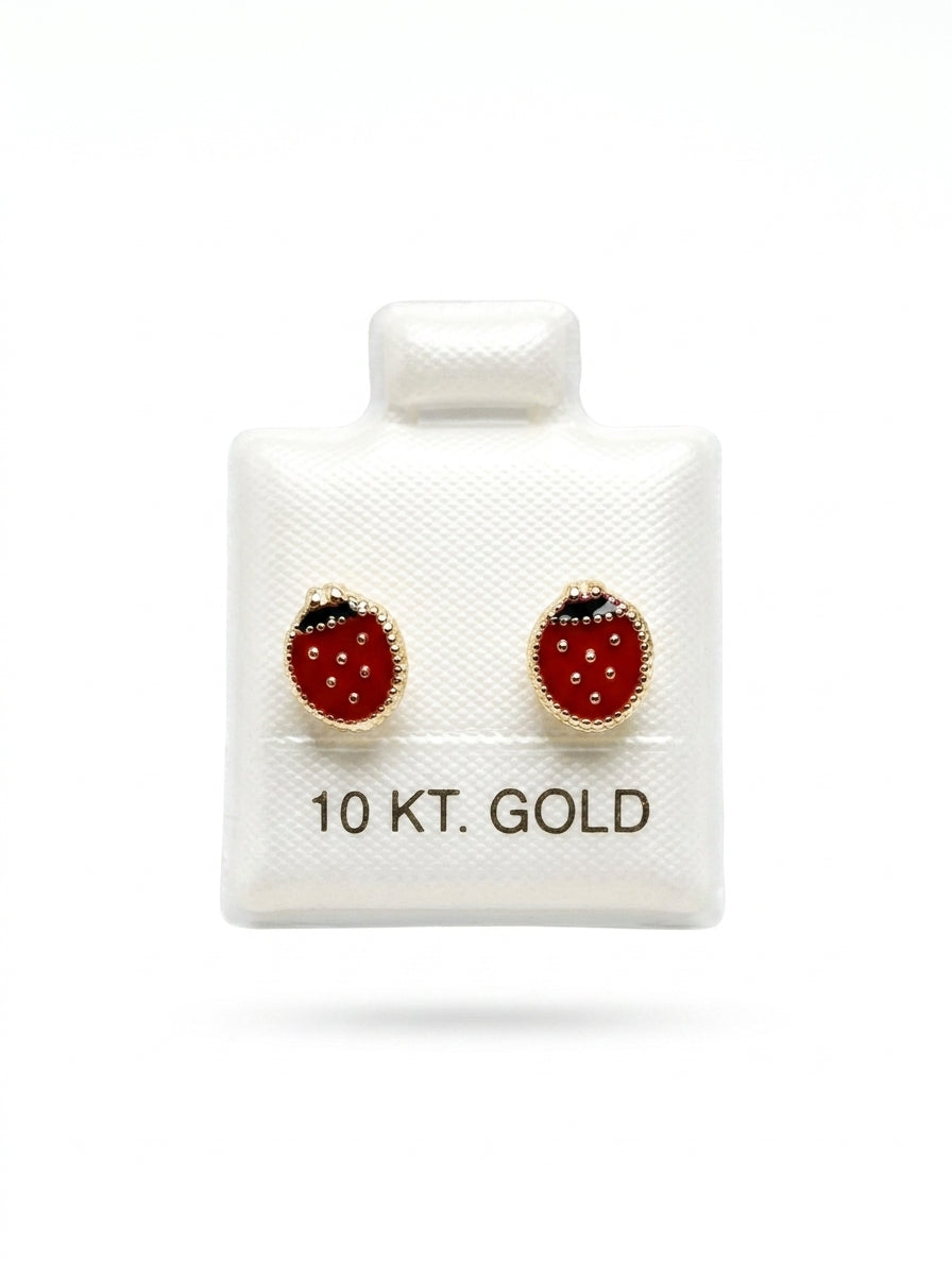 Broquel de oro 10k de Catarina diamantada esmaltada grande(de bolitas) LM5205