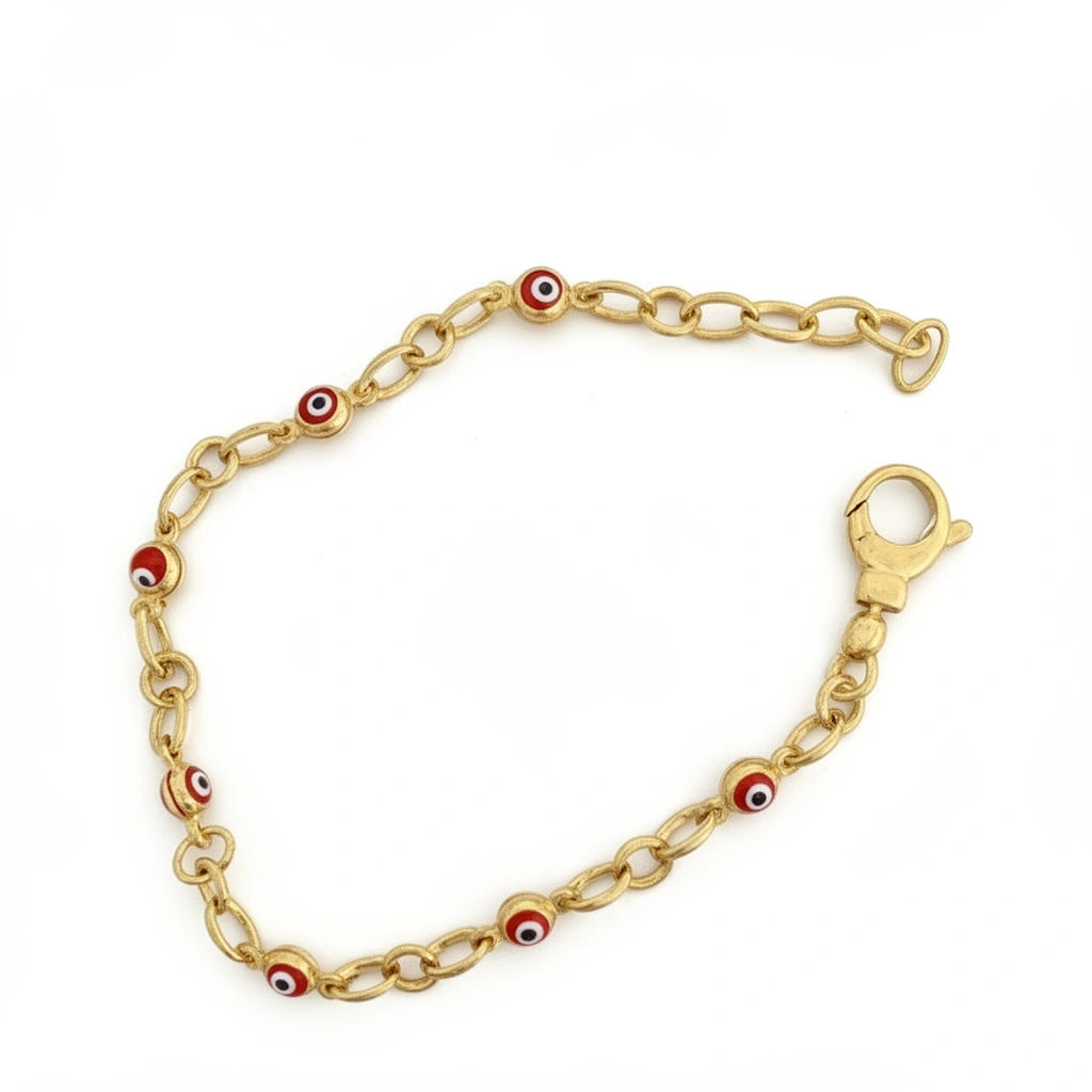 Pulsera de oro 14k de ojos turcos color rojo Mod. 705402 - 18 cm