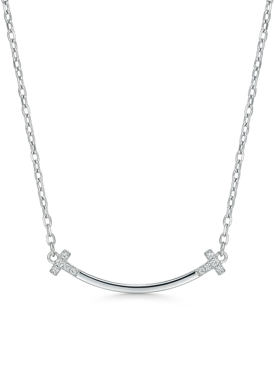 Gargantilla de oro blanco 14k tipo diseñador con circonias Mod 5775 - 45 cm