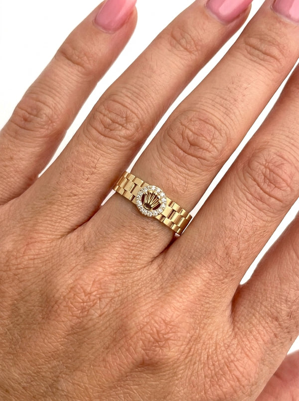Anillo de oro 14k tipo diseñador con circonias delgado Mod 5840