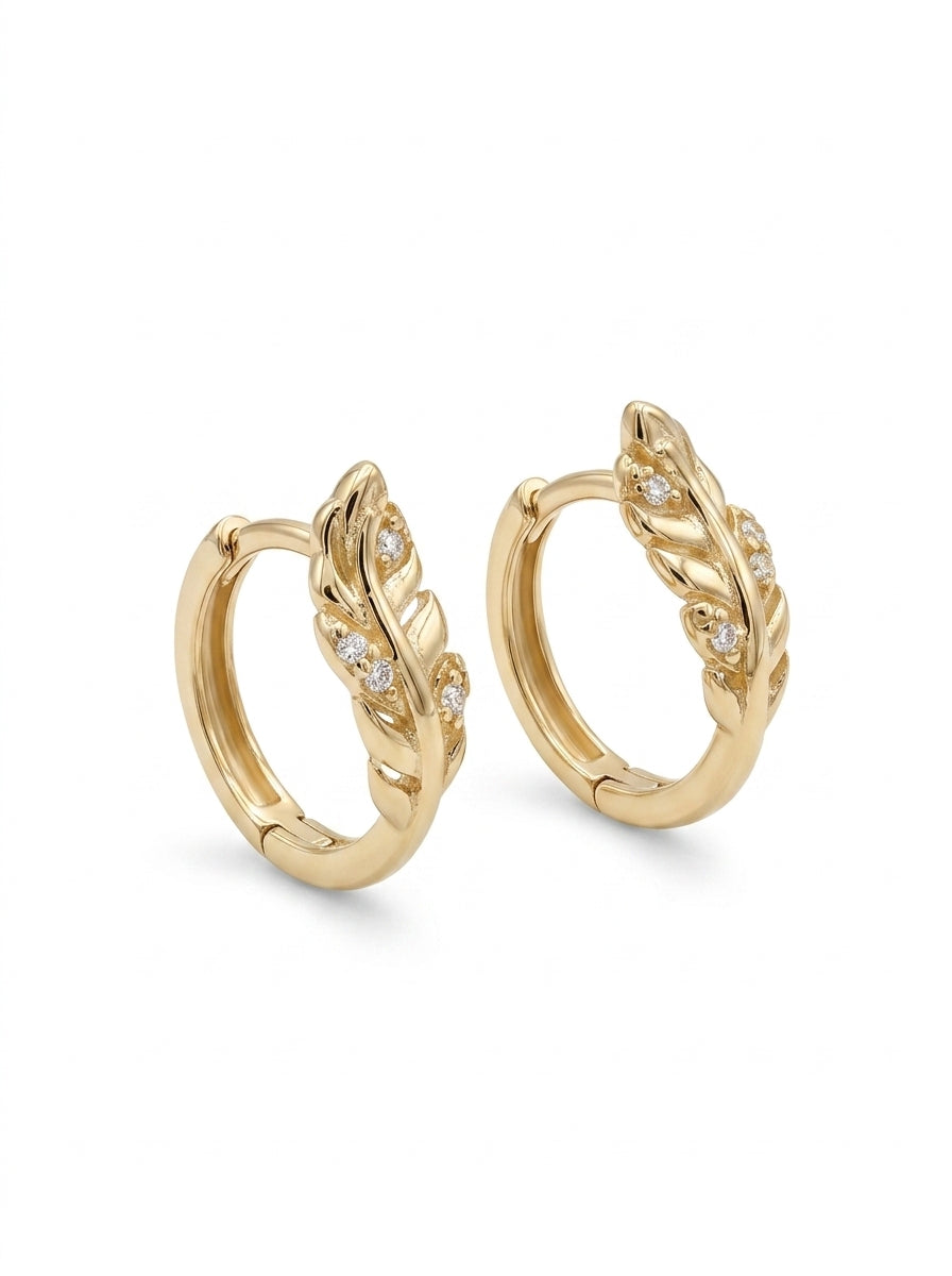 Huggies de oro 14k diseño de hojas Mod LM5392 - 1 cm