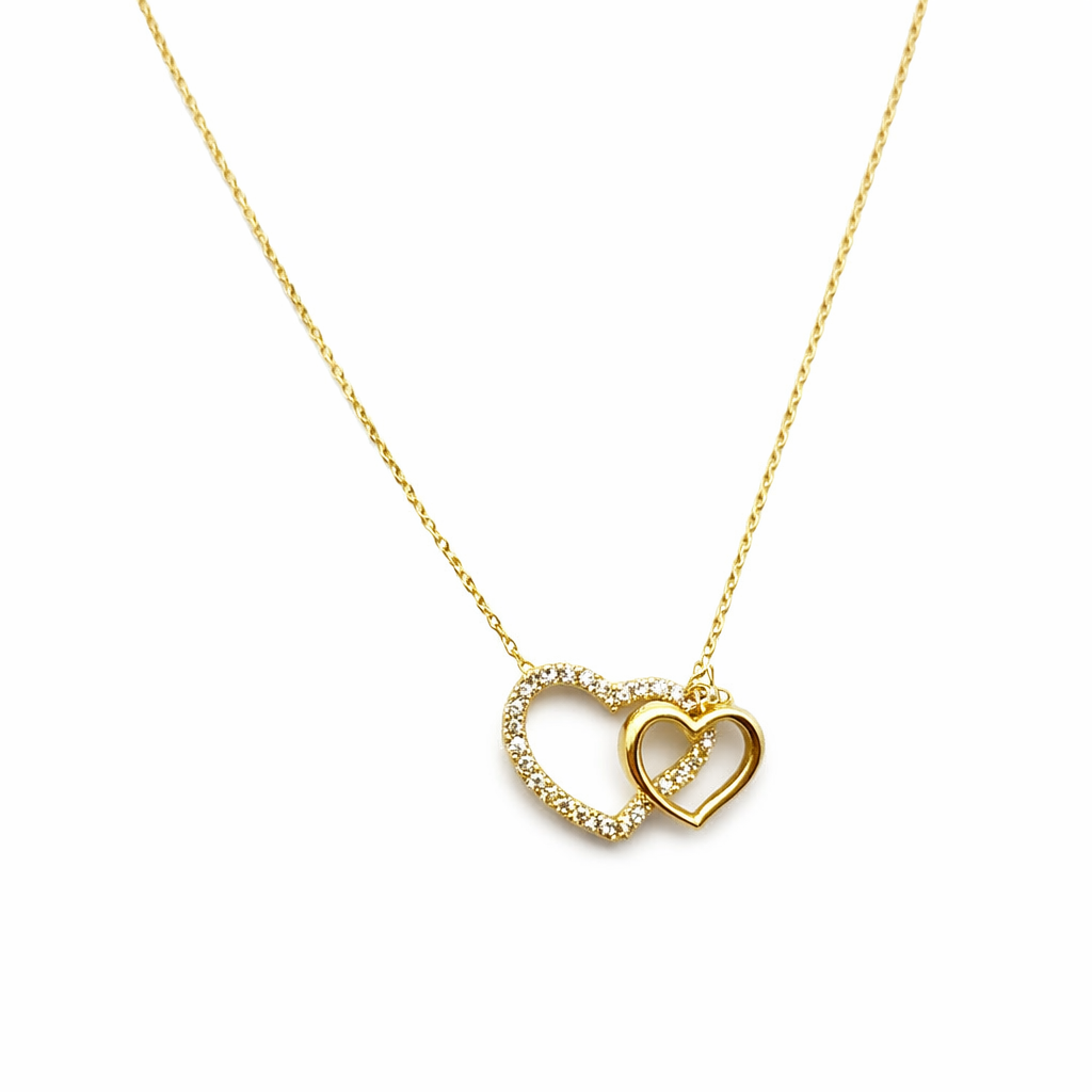 oro 14K con doble corazón y circonias