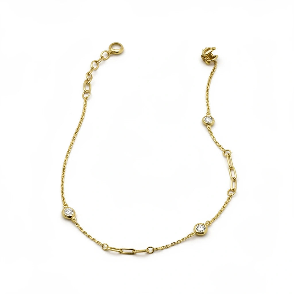 Pulsera delgada de oro 10k de eslabón con incrustaciones de circonias - 18 cm
