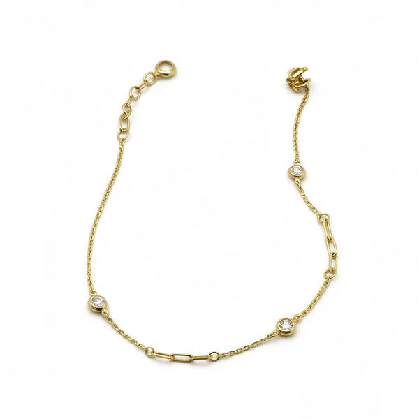 Pulsera delgada de oro 10k de eslabón con incrustaciones de circonias - 18 cm