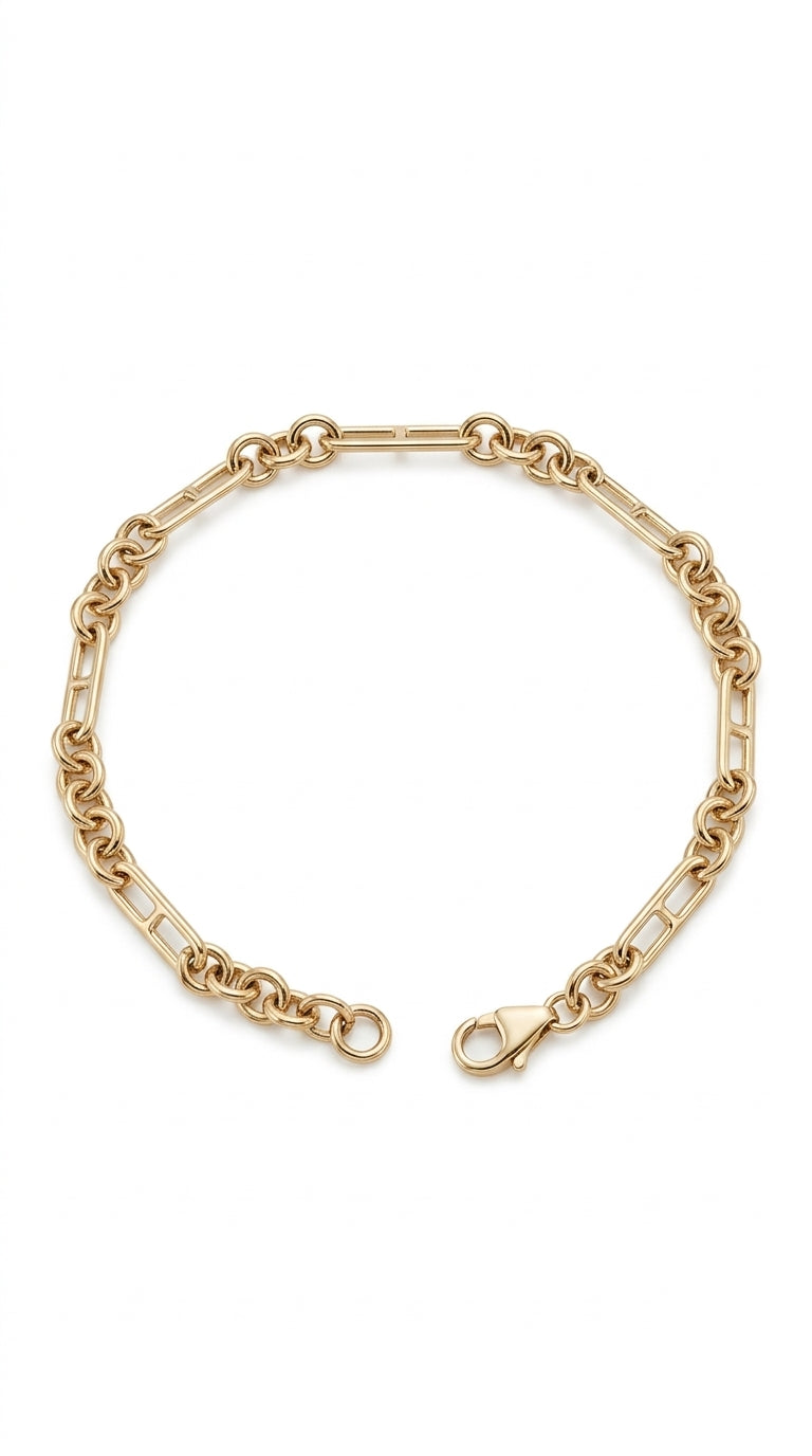 Pulsera de Eslabones Mixtos en Oro 14K LM5067 - 18 cm