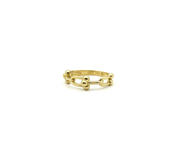 Anillo Eslabón con Bolitas en Oro 14k
