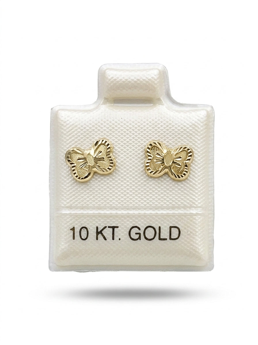 Broquel de oro 10k delgado diseño de moño diamantado y arenado (de bolitas) Mod 5662