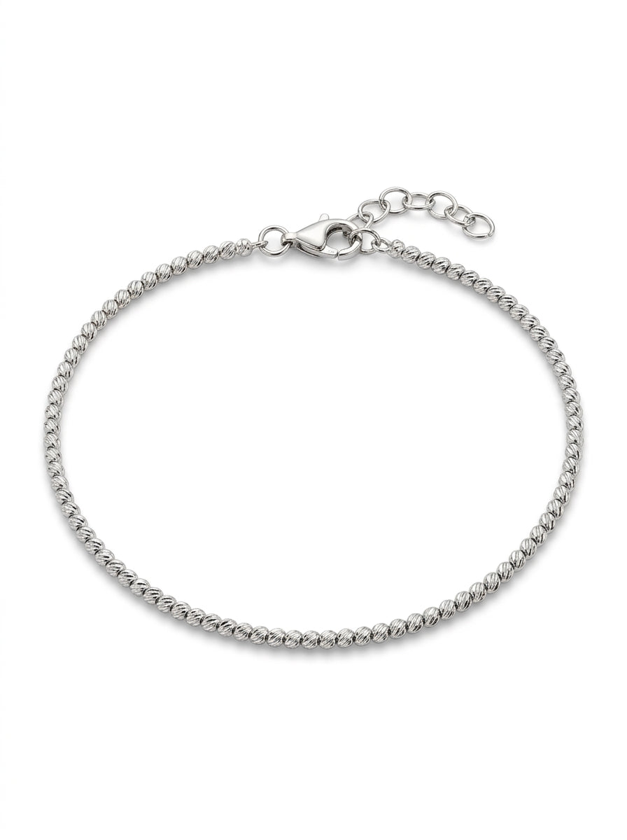 Pulsera de oro blanco 14k tejido de bolitas mod 5512 - 18 cm