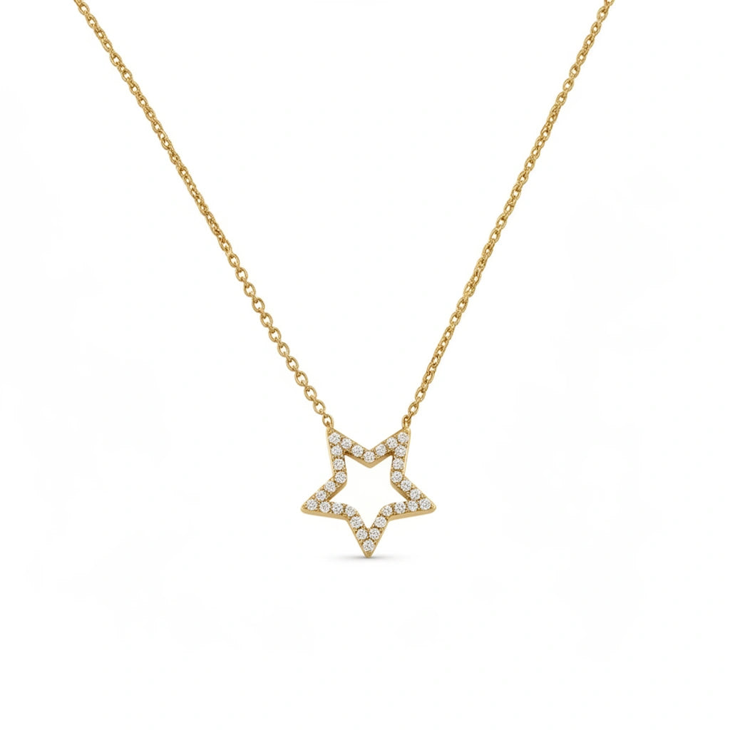 Gargantilla de estrella de oro 14k con incrustaciones de circonias