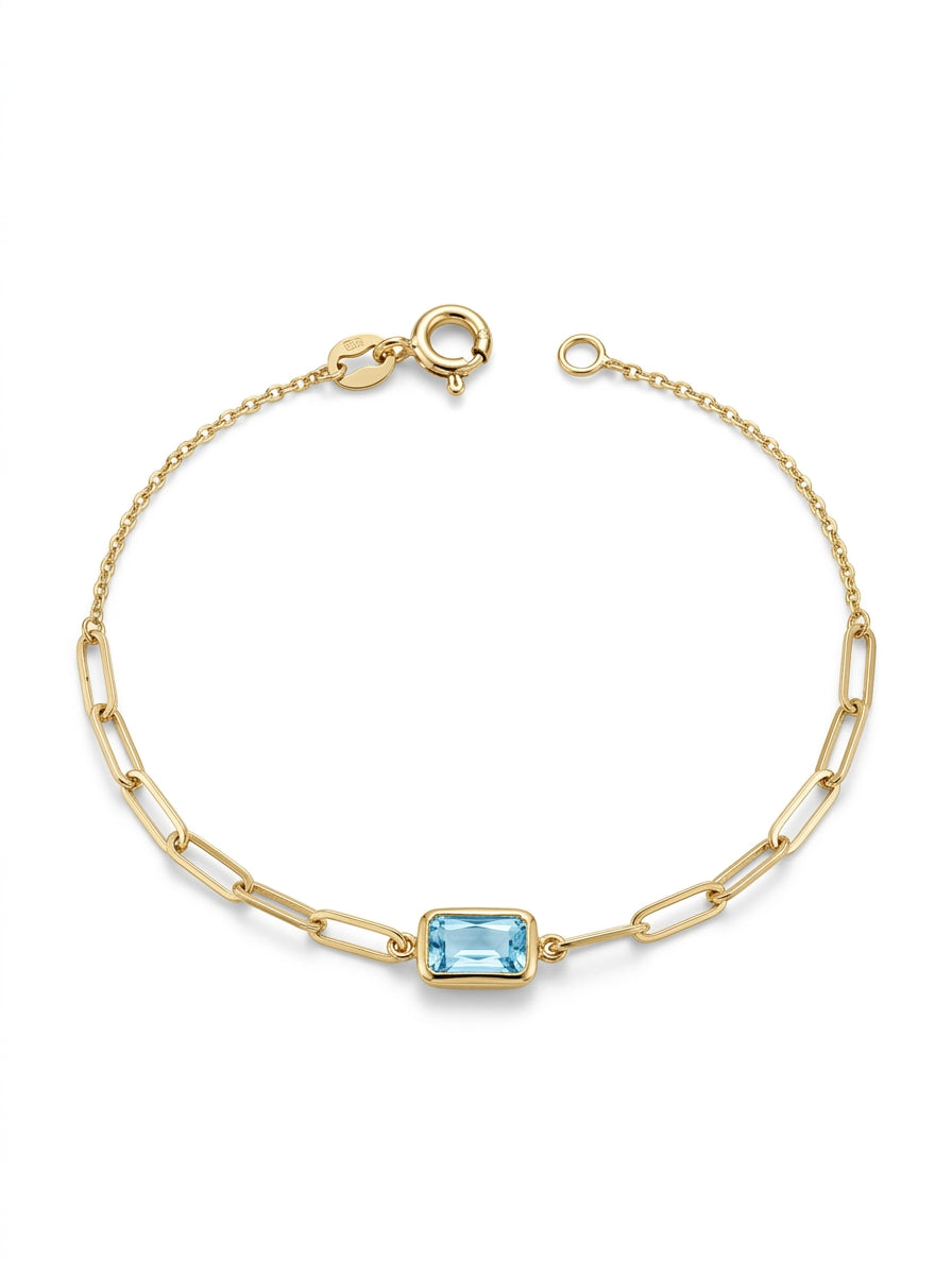 Pulsera de oro 14k diseño de clip con piedra azul Mod LM547 - 18 cm