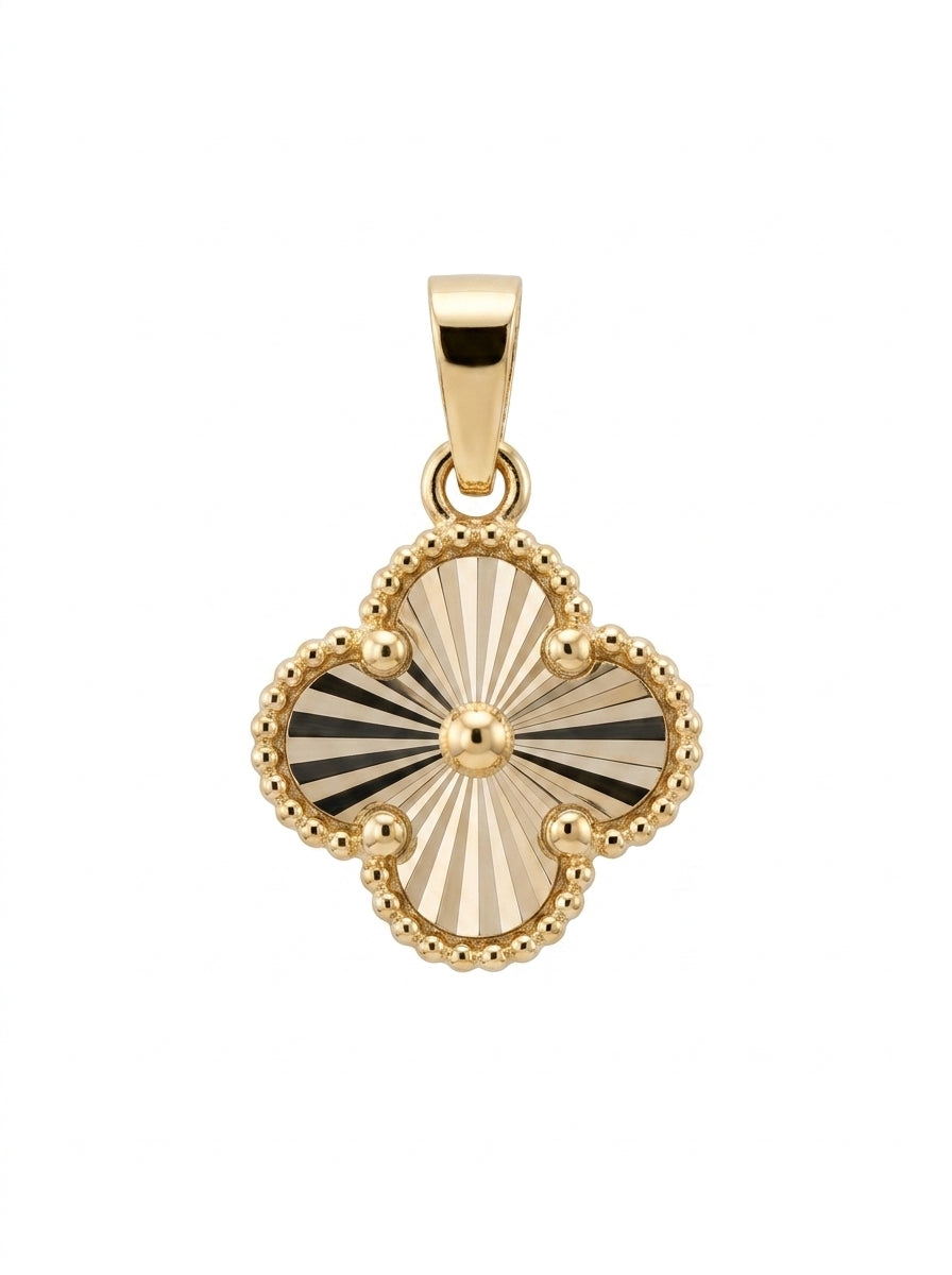 Dije pequeño de oro 14k diseño silueta de trébol dorado delgado Mod 5778 - 1.7 cm c/lastra
