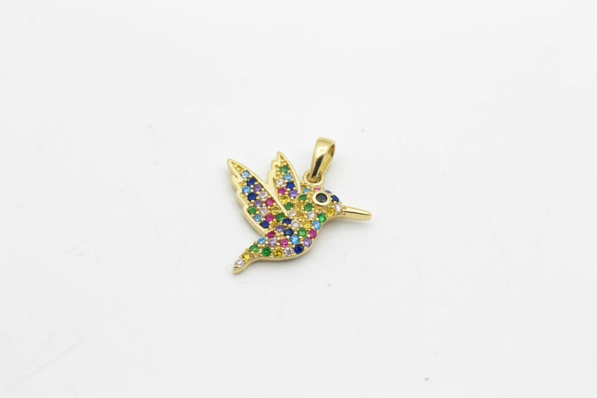 Dije Colibrí en Oro 14k con Circonias Multicolor