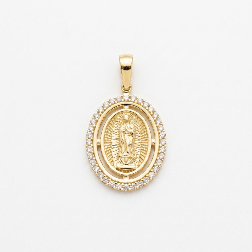 Medalla de oro 14k diseño de la virgen de Guadalupe, con circonias Mod. LM5112 - 2.5 cm