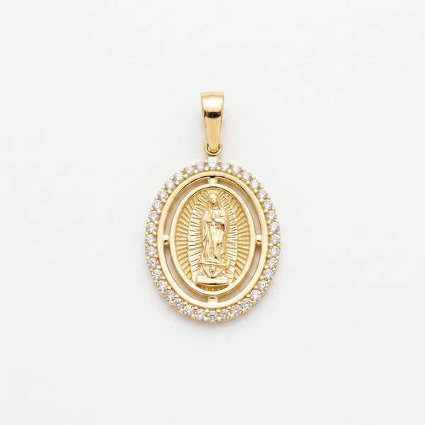 Medalla de oro 14k diseño de la virgen de Guadalupe, con circonias Mod. LM5112 - 2.5 cm