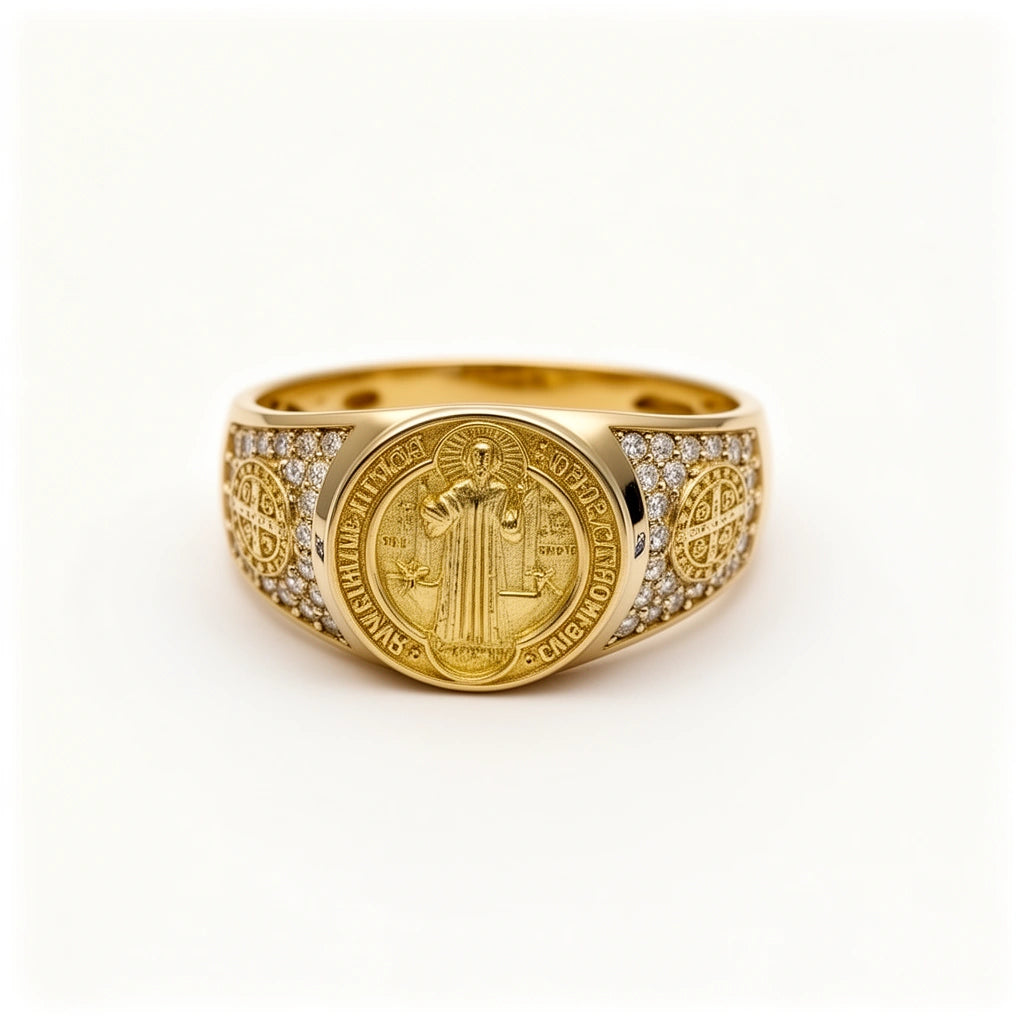 Anillo de San Benito de oro 10k para caballero