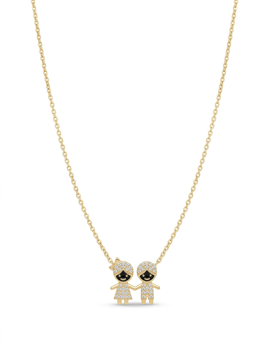 Gargantilla de hermanos de oro 14k