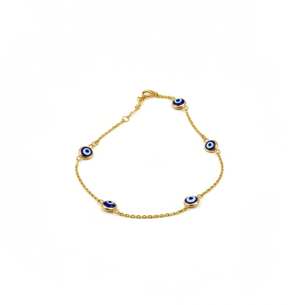 Pulsera de oro 10k de ojitos curvos azul marino -18 cm