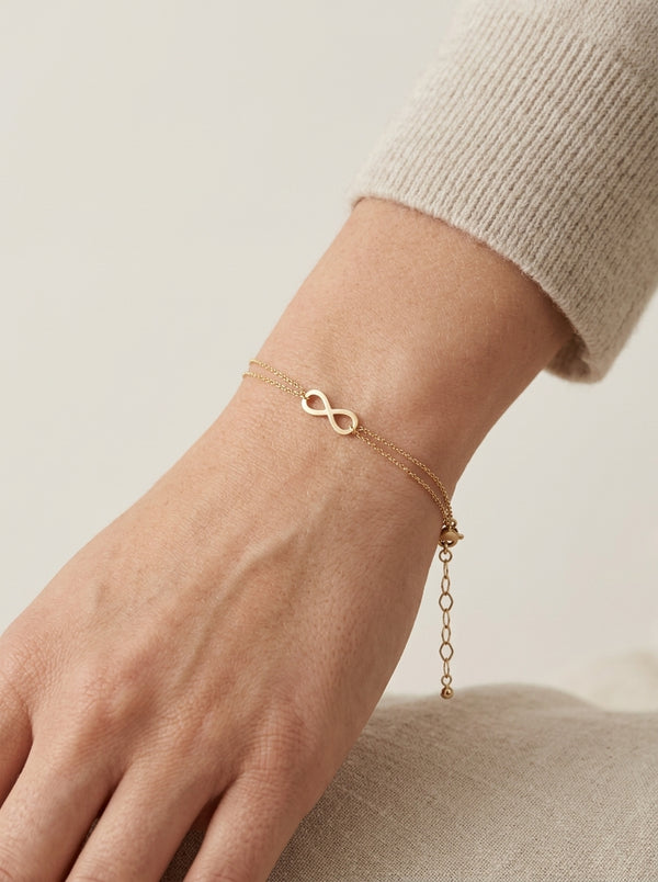 Pulsera delgada doble de oro 14k con infinito delgada mod 5573 - 18 cm