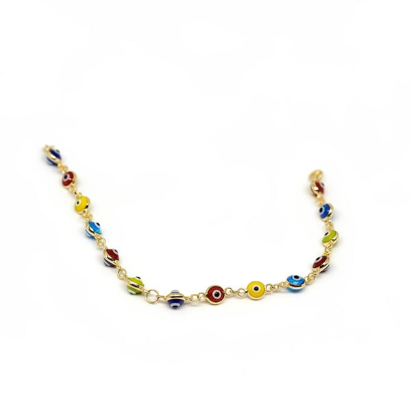 Pulsera de ojos turcos de oro 14k mod. 880640 - 18 cm
