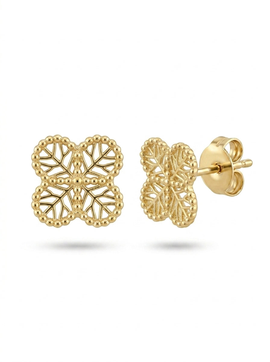 Aretes de oro 14k diseño de trébol calado Mod LM5306