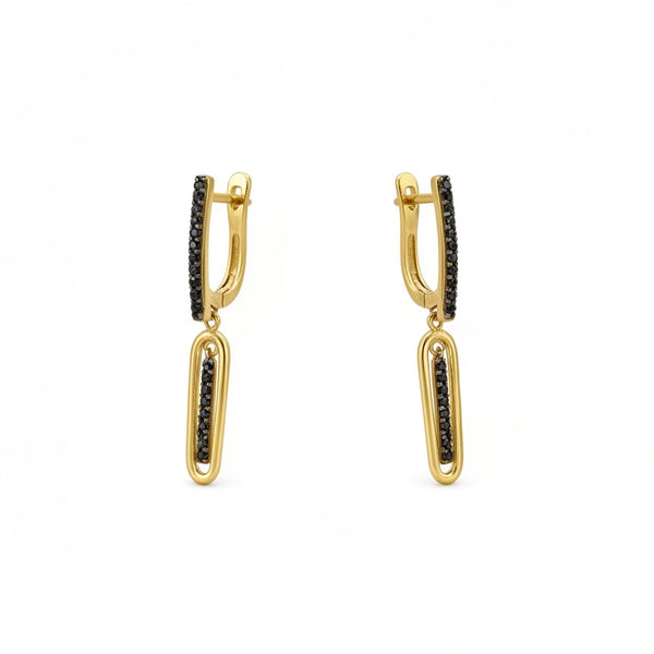 Arracadas de oro 14k con incrustaciones de circonia negras 3 cm