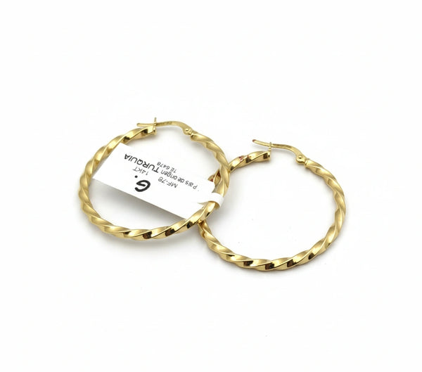 Arracadas de Oro 14k Hueca de Diseño Torzal con Grecas mod. 3020