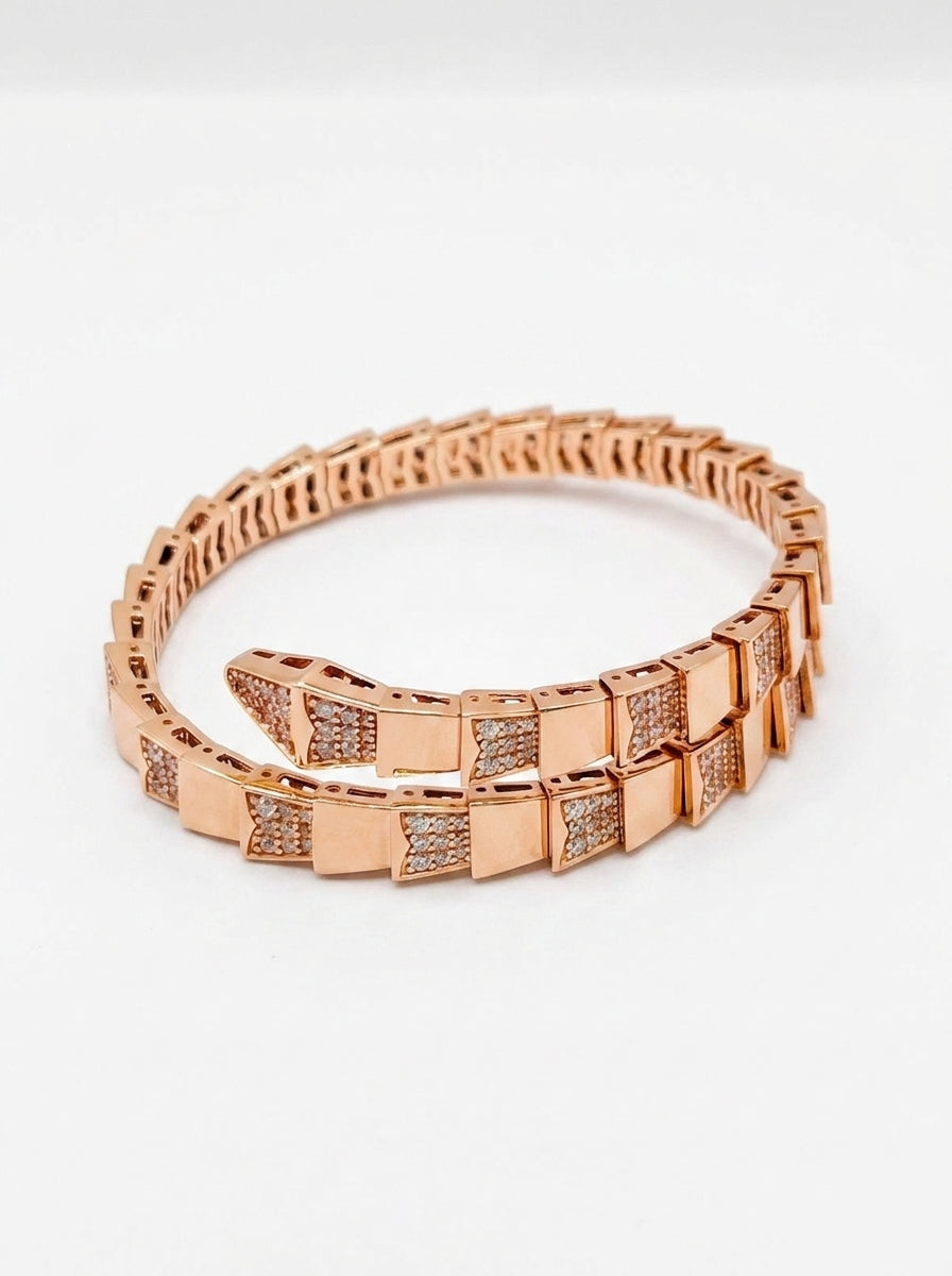 Brazalete de oro rosa 14k sólido diseño de serpiente tipo diseñador Mod 5545 - 18 cm