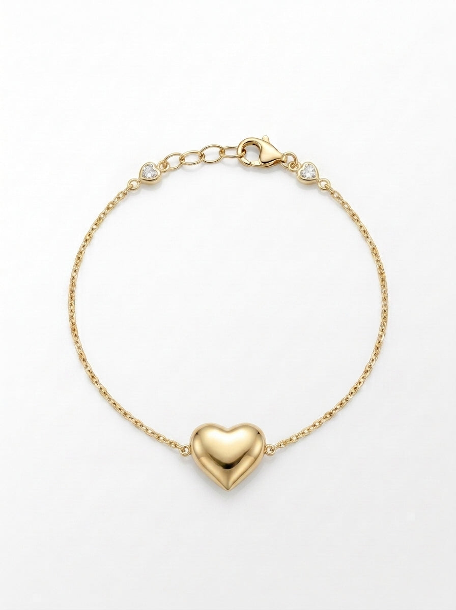 Pulsera de oro 14k diseño de corazón con eslabón Mod 5566 18 cm