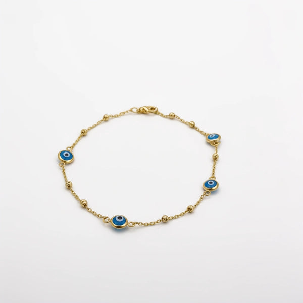 Pulsera de oro 14k de ojos turcos azul cielo Mod.547004