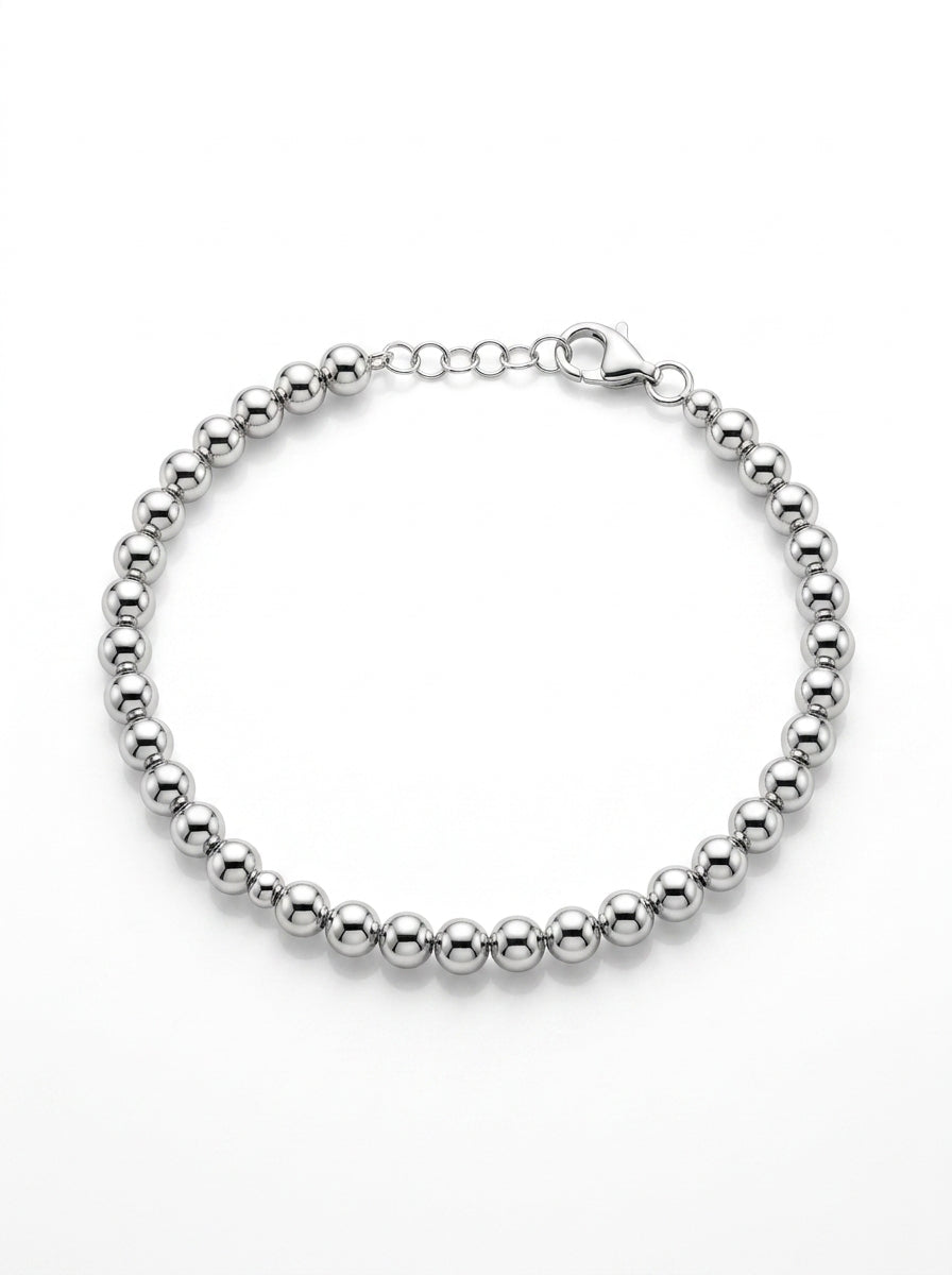 Pulseras de oro blanco 14k diseños de bolitas huecas mod 5748 - 18 cm