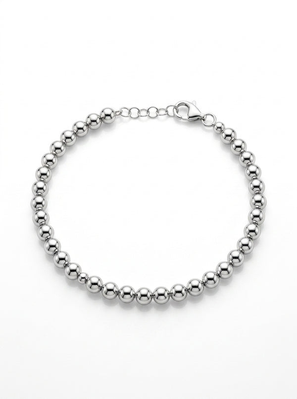Pulseras de oro blanco 14k diseños de bolitas huecas mod 5748 - 18 cm