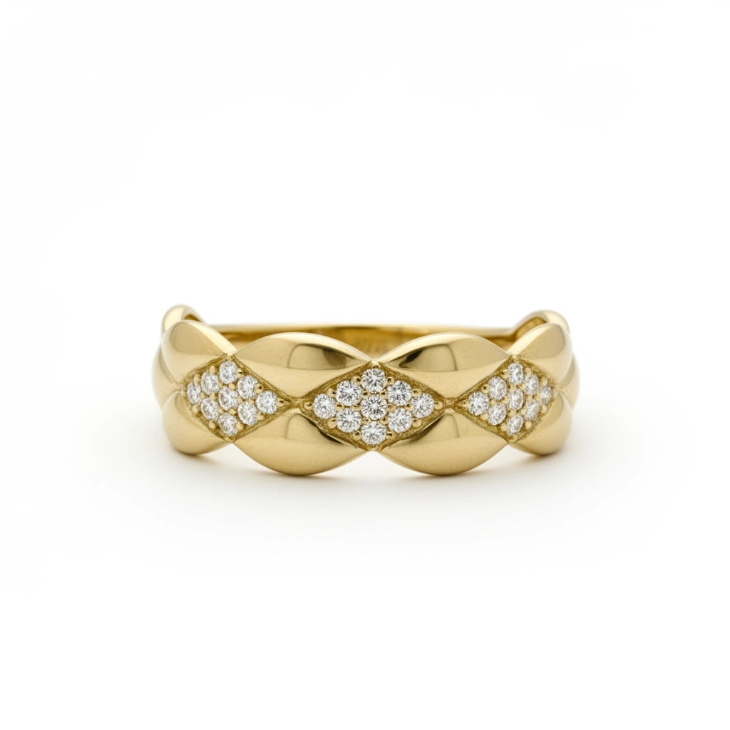 Anillo trenzado con detalle pavé de Circonias en Oro 14k Mod. F22777