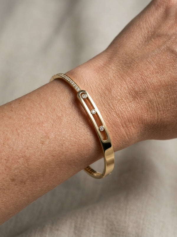 Brazalete de oro 14k tipo diseñador hueco con circonias Mod 5856 - 18 cm