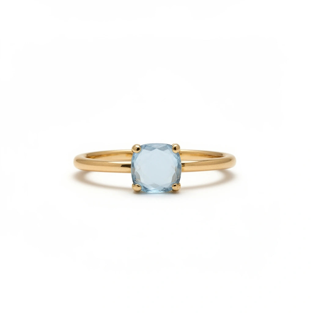 Anillo de oro 14k con piedra agua marina cuadrada azul Mod. 1430001