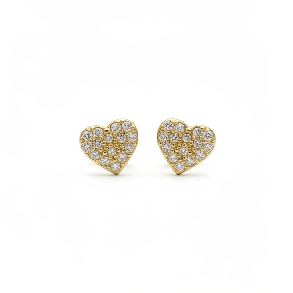 Aretes de corazón plano de oro 14k con incrustaciones de circonias Mod. 641