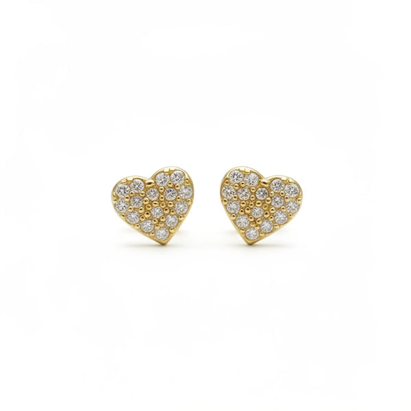 Aretes de corazón plano de oro 14k con incrustaciones de circonias Mod. 641