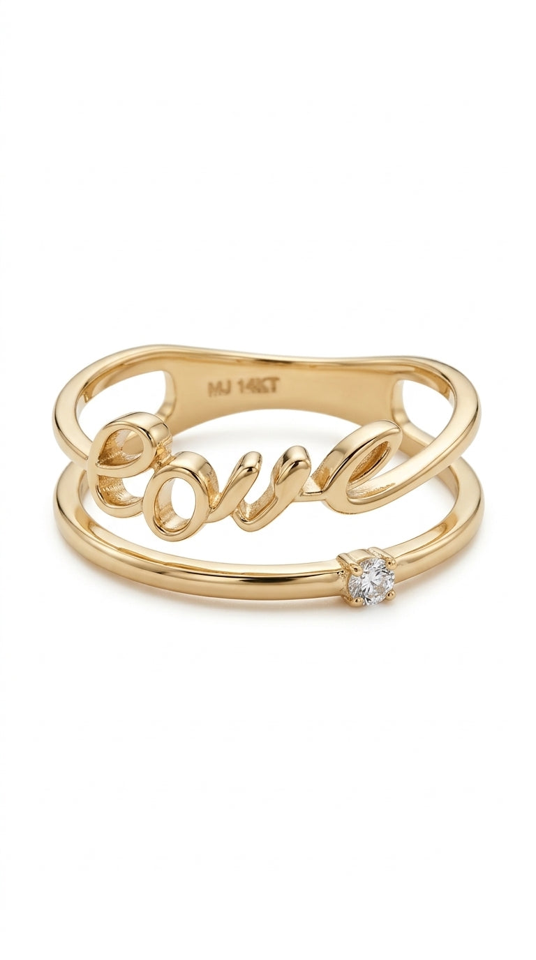 Anillo de oro 14k diseño love con circonias Mod. LM5097