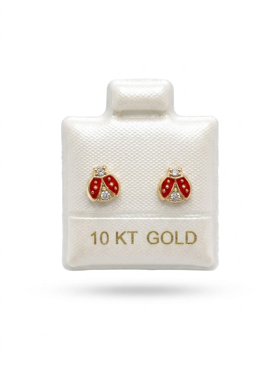 Broquel de oro 10k diseño de catarina esmaltado Mod. LM5094 (de bolitas)