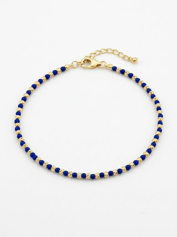 Pulsera de oro 14k diseño de bolitas con piedras azules Mod LM5269 - 18 cm