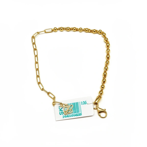 Pulsera de oro 10k doble tejido clip con bolitas huecas - 18 cm