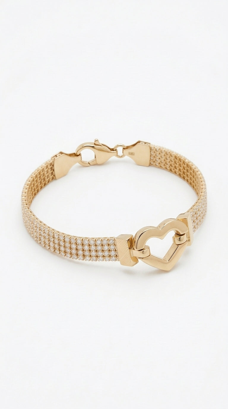 Pulsera Tejida con Corazón en Oro 14K Mod. LM 5055 - 18 cm