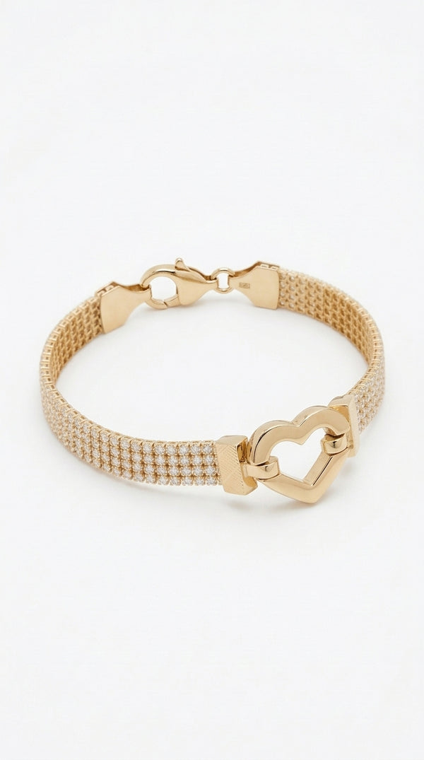 Pulsera Tejida con Corazón en Oro 14K Mod. LM 5055 - 18 cm
