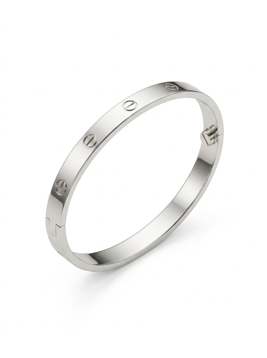 Brazalete de oro blanco 10k tipo diseñador hueco grueso mod 5906 -18 cm