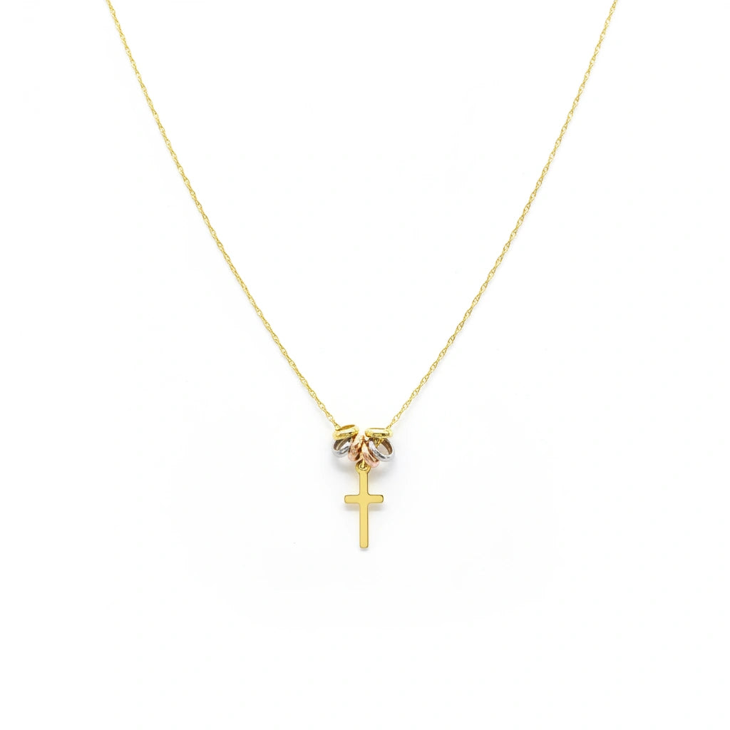 Gargantilla de aros de la suerte con cruz en oro 14k