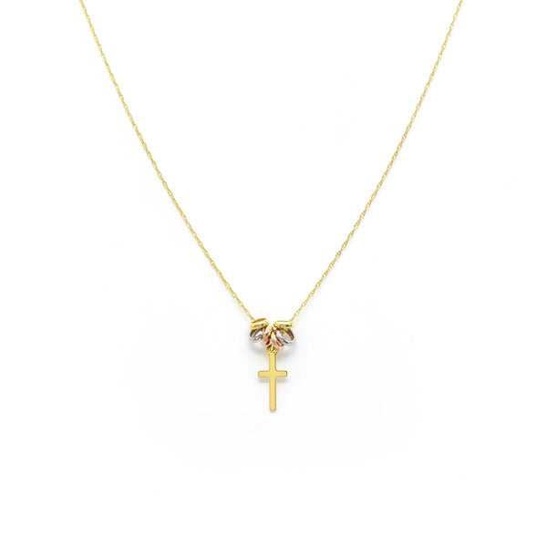 Gargantilla de aros de la suerte con cruz en oro 14k