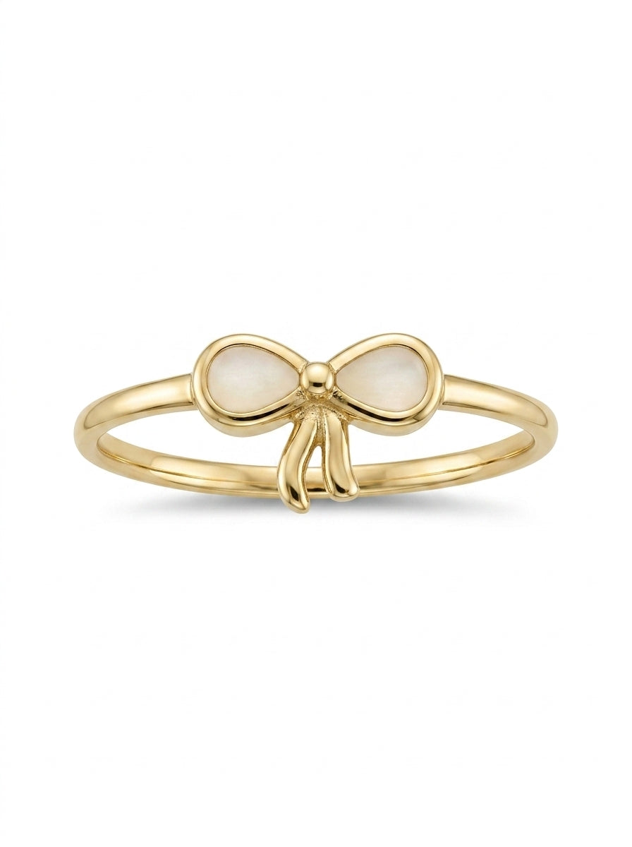Anillo de oro 14k diseño de moño con piedra madre perla Mod LM5273