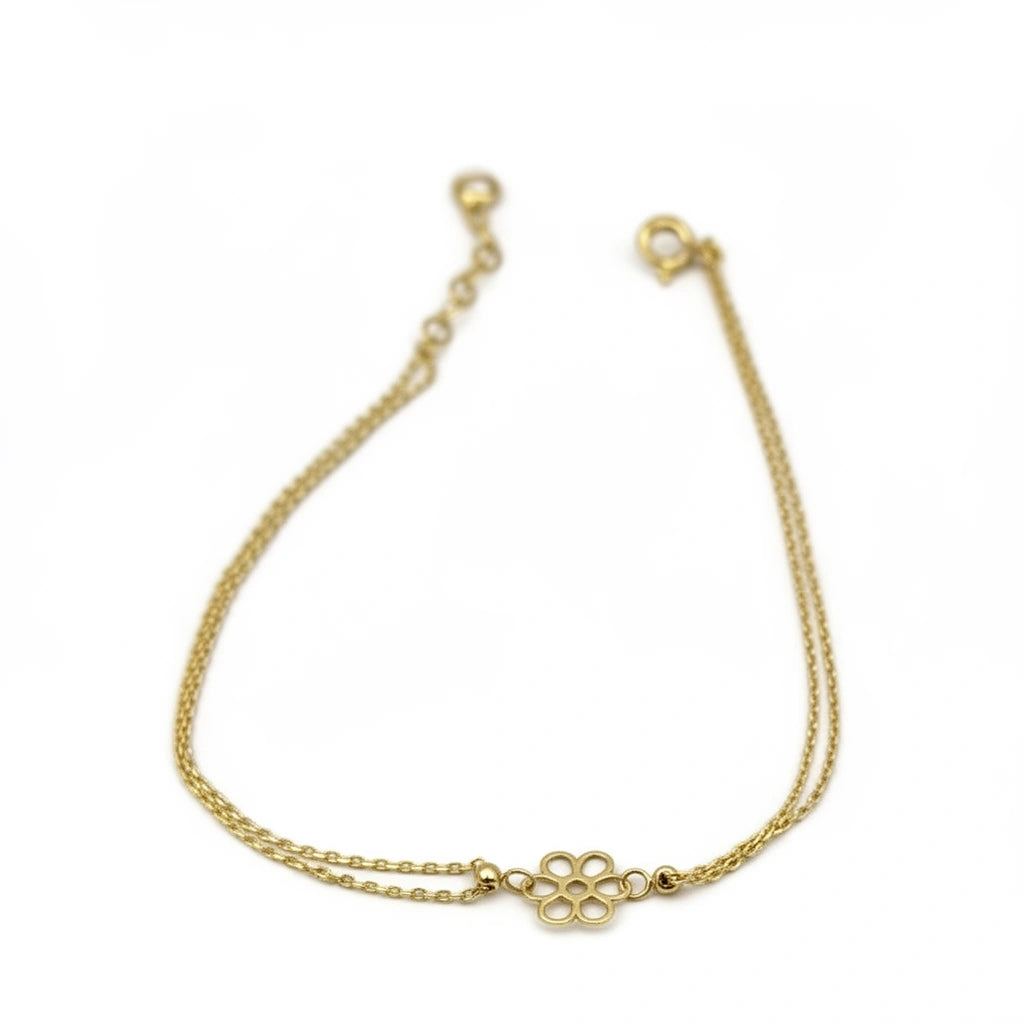 Pulsera delgada doble silueta de flor de oro 14k
